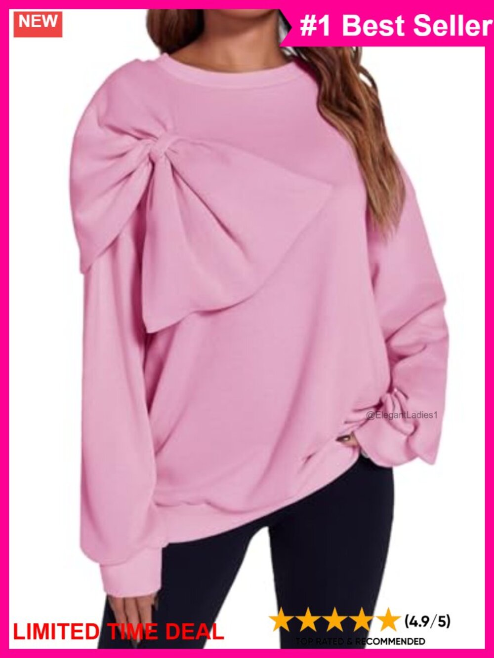 Oversized Bow Tie Long Sleeve Crewneck Pullover Sweatshirt